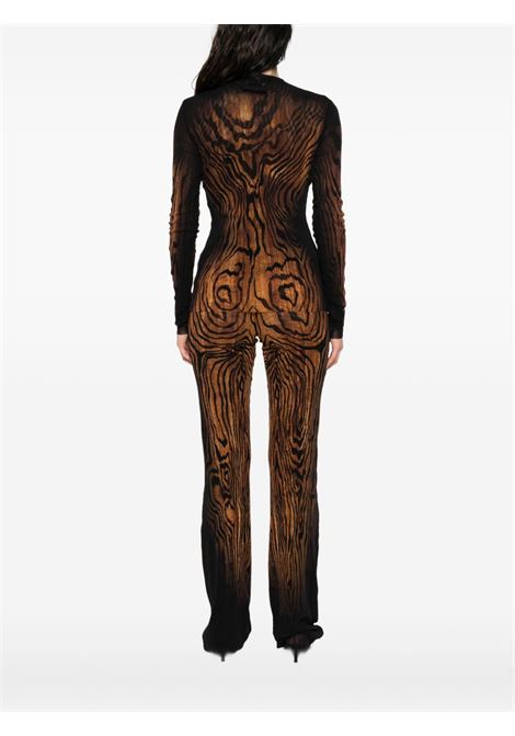 top long sleeves mesh printed wood donna nero e marrone JEAN PAUL GAULTIER | 25/03-W-TO335-M002P0060